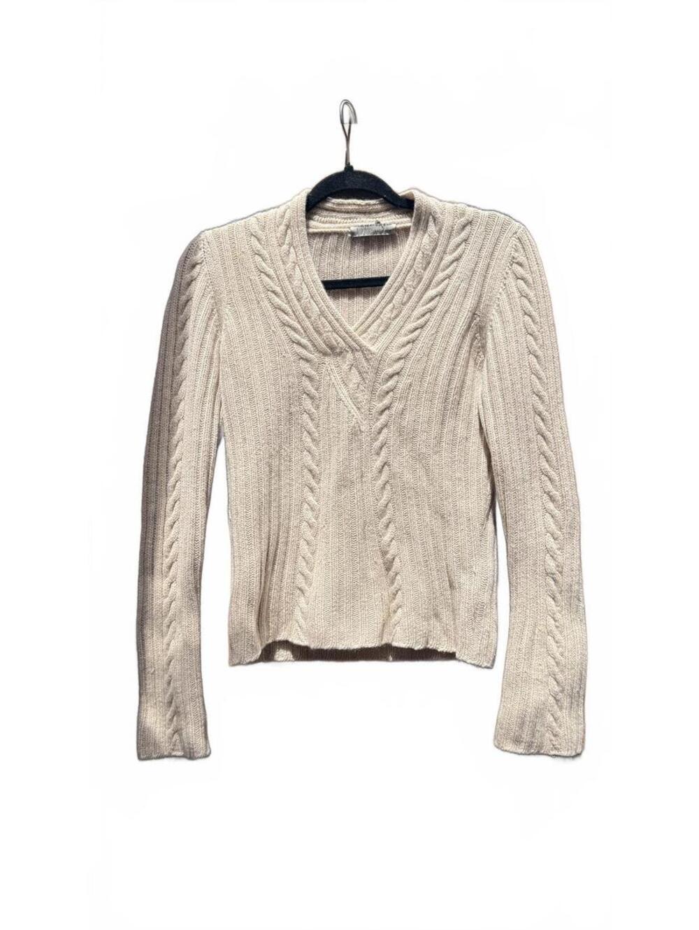 Kinross Cashmere Sweater Womens S Beige Cable Knit V Neck Luxury Soft Pullover